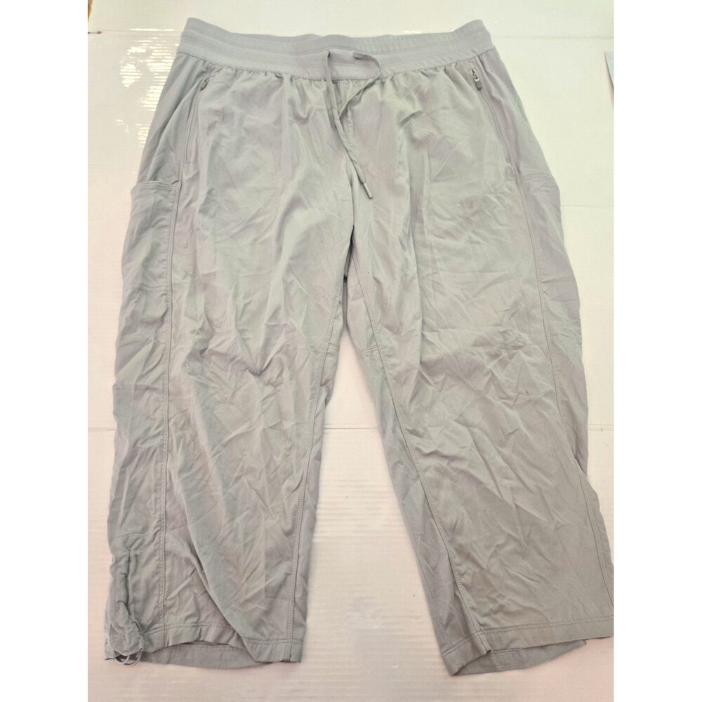 The North Face Womens XL Gray Capri Pants Hiking Cargo Drawstring Cinch Hem